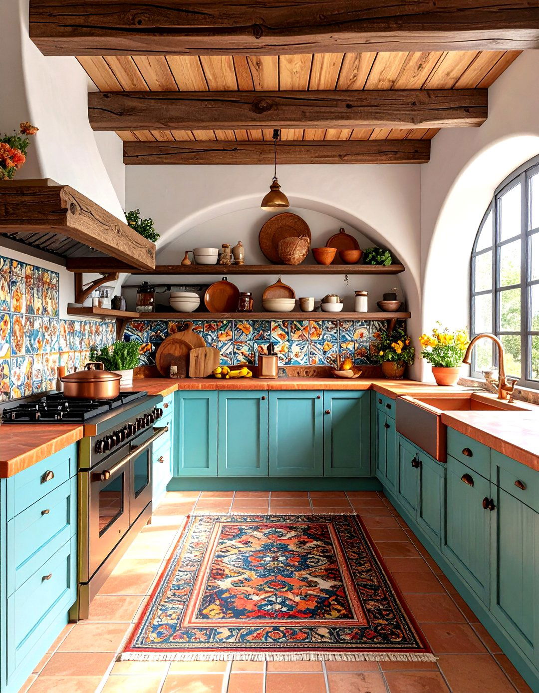 Southwestern Log Cabin Kitchen with Terra Cotta Accents - 24 Log Cabin Kitchen Design Ideas