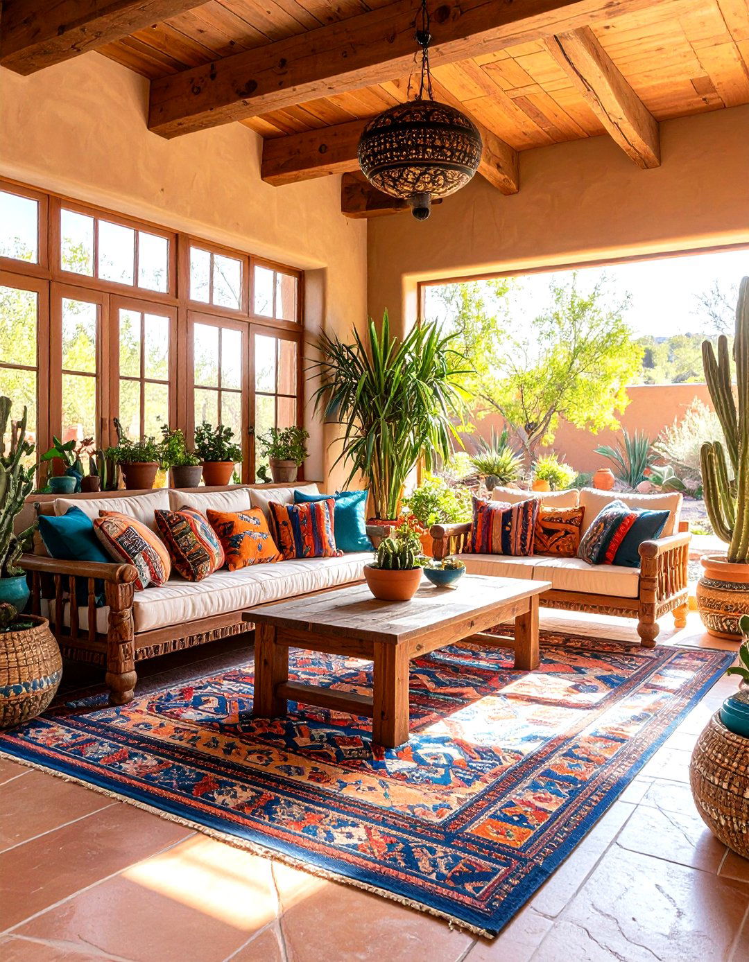 Southwestern Sunroom with Adobe and Native Textiles - 24 Sunroom Ideas