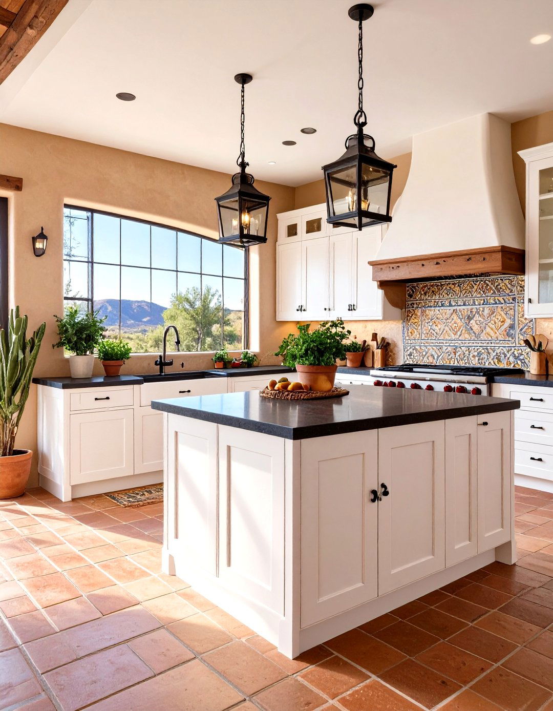 Southwestern White Kitchen Black Island Adobe - 24 white kitchen ideas with black island