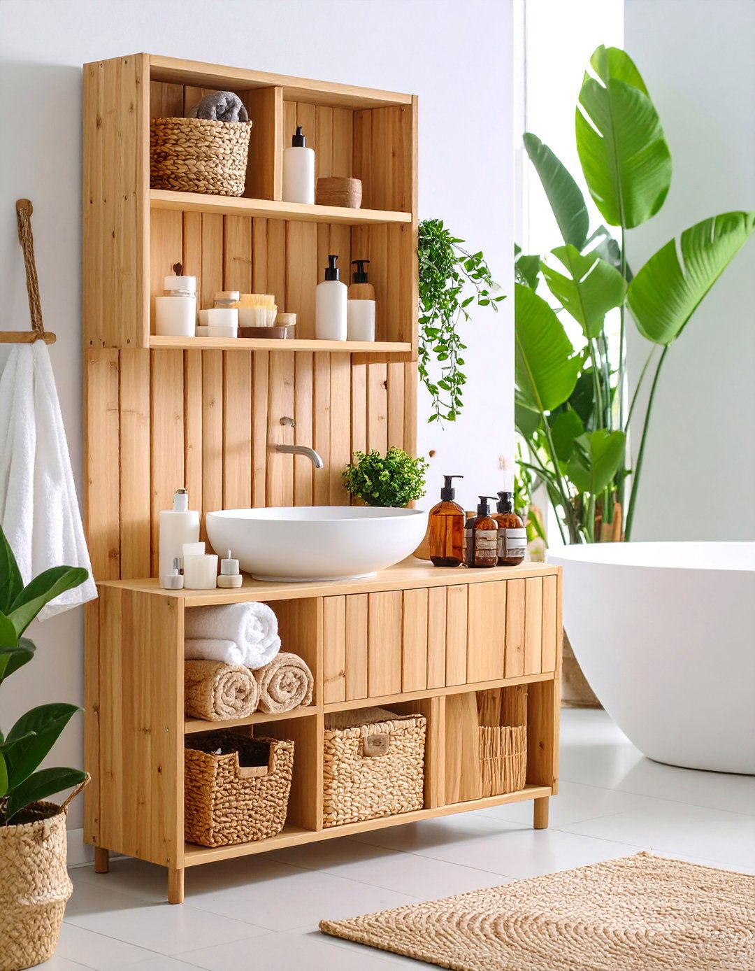 Spa Inspired Bamboo Wall Organizer - 24 Bathroom Wall Storage Ideas