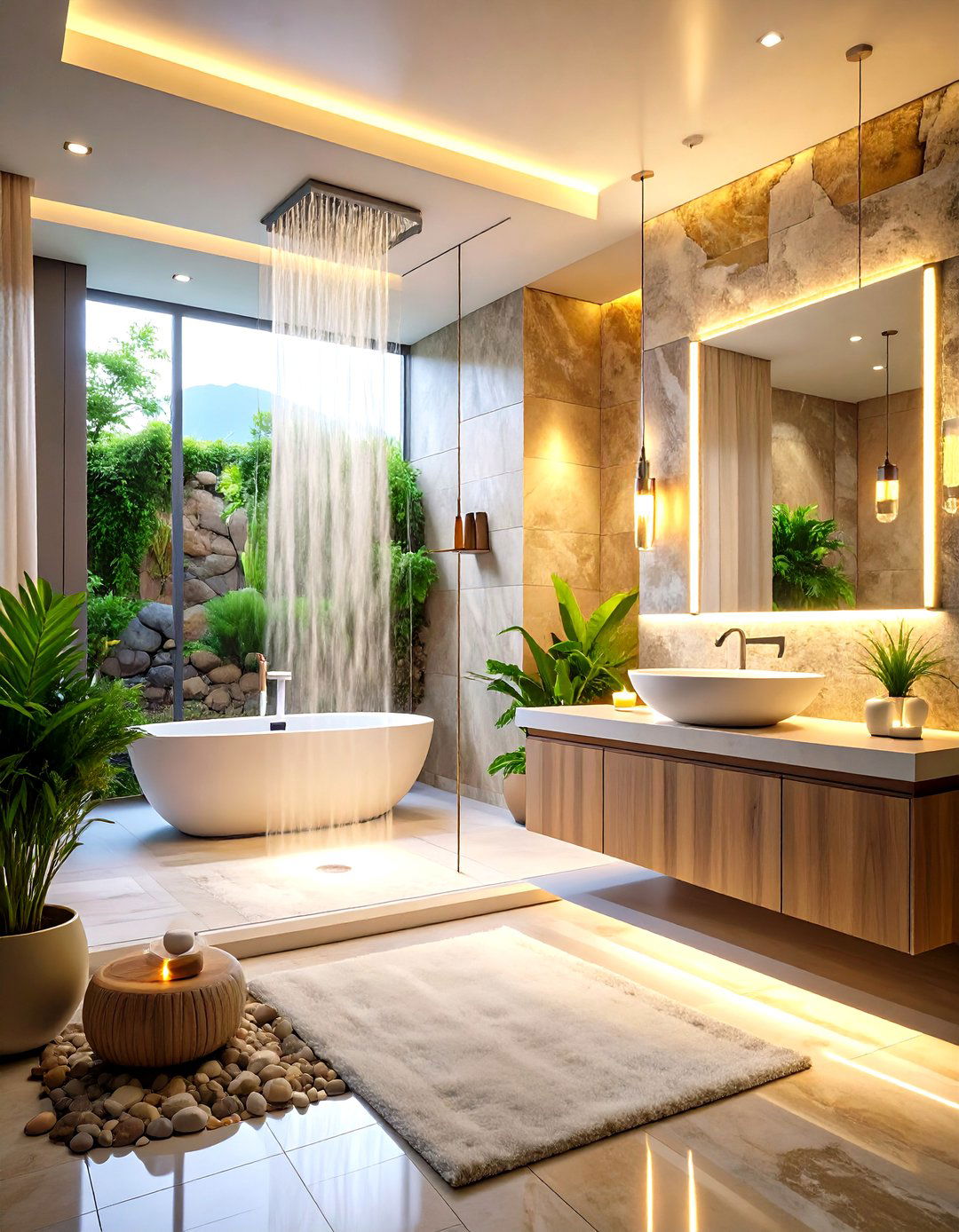 Spa Inspired Bathroom with Natural Stone Elements - 24 Modern Bathroom Ideas