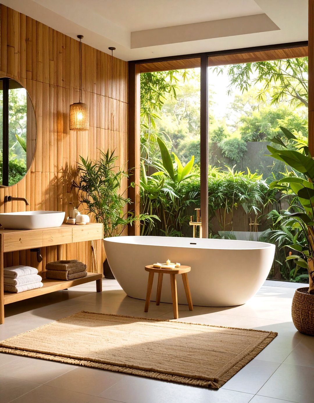 Spa Inspired Natural Bamboo Bathtub Surround - 24 Bathtub Surround Ideas
