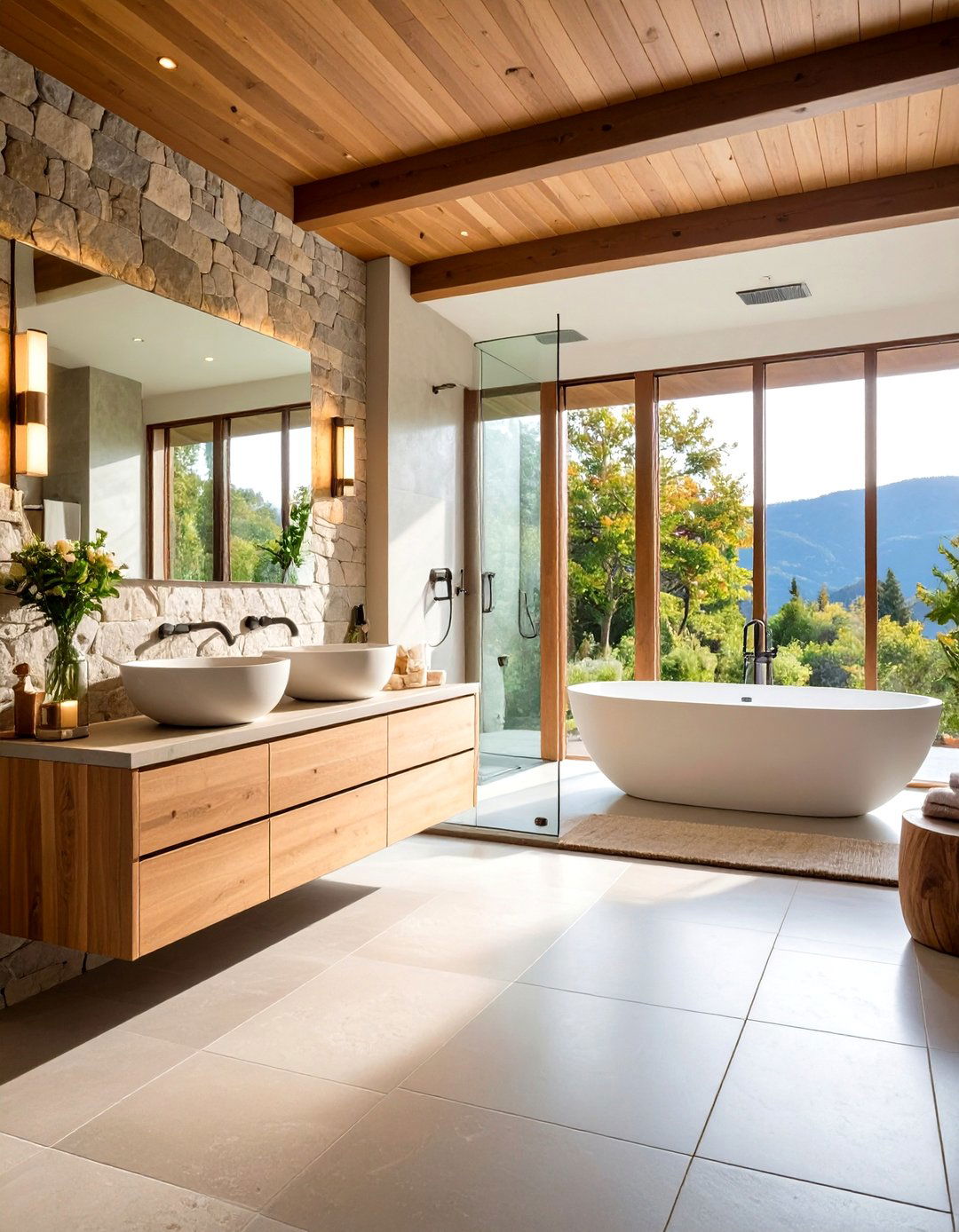 Spa Inspired Natural Stone Hall Bathroom - 24 Hall Bathroom Ideas