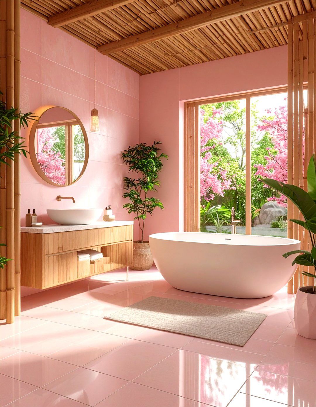 Spa Inspired Pink Zen Bathroom - 24 Pink Tile Bathroom Ideas