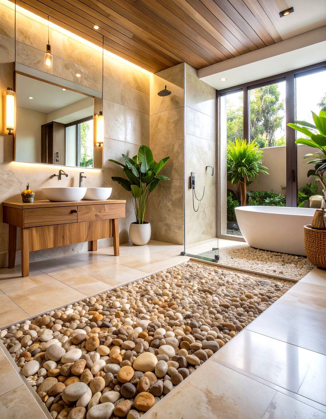 Spa Inspired Shower Floor Design - 24 Pebble Tile Bathroom Ideas