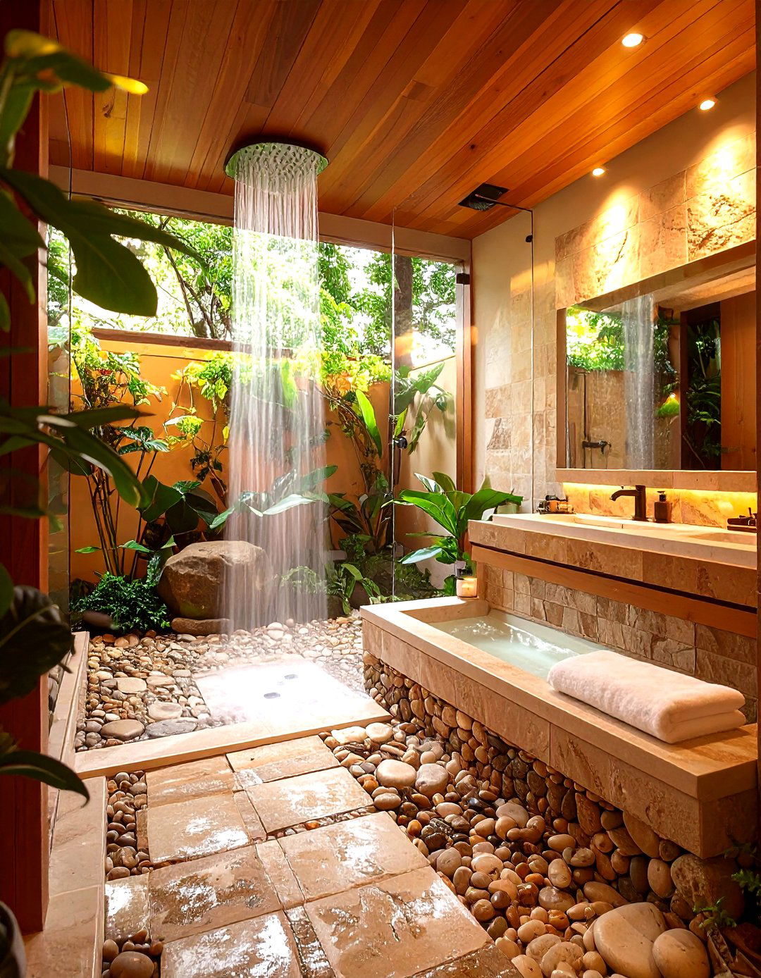Spa Inspired Walk in Shower with Built in Stone Bench - 24 Walk in Shower Ideas With Bench