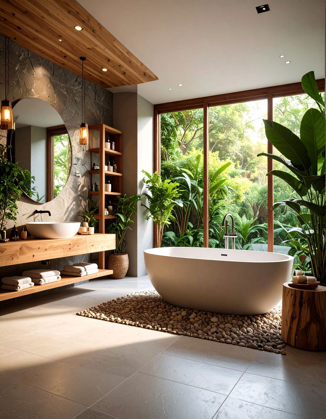 Spa Like Zen Bathroom with Stone Elements - 24 Zen Room Ideas
