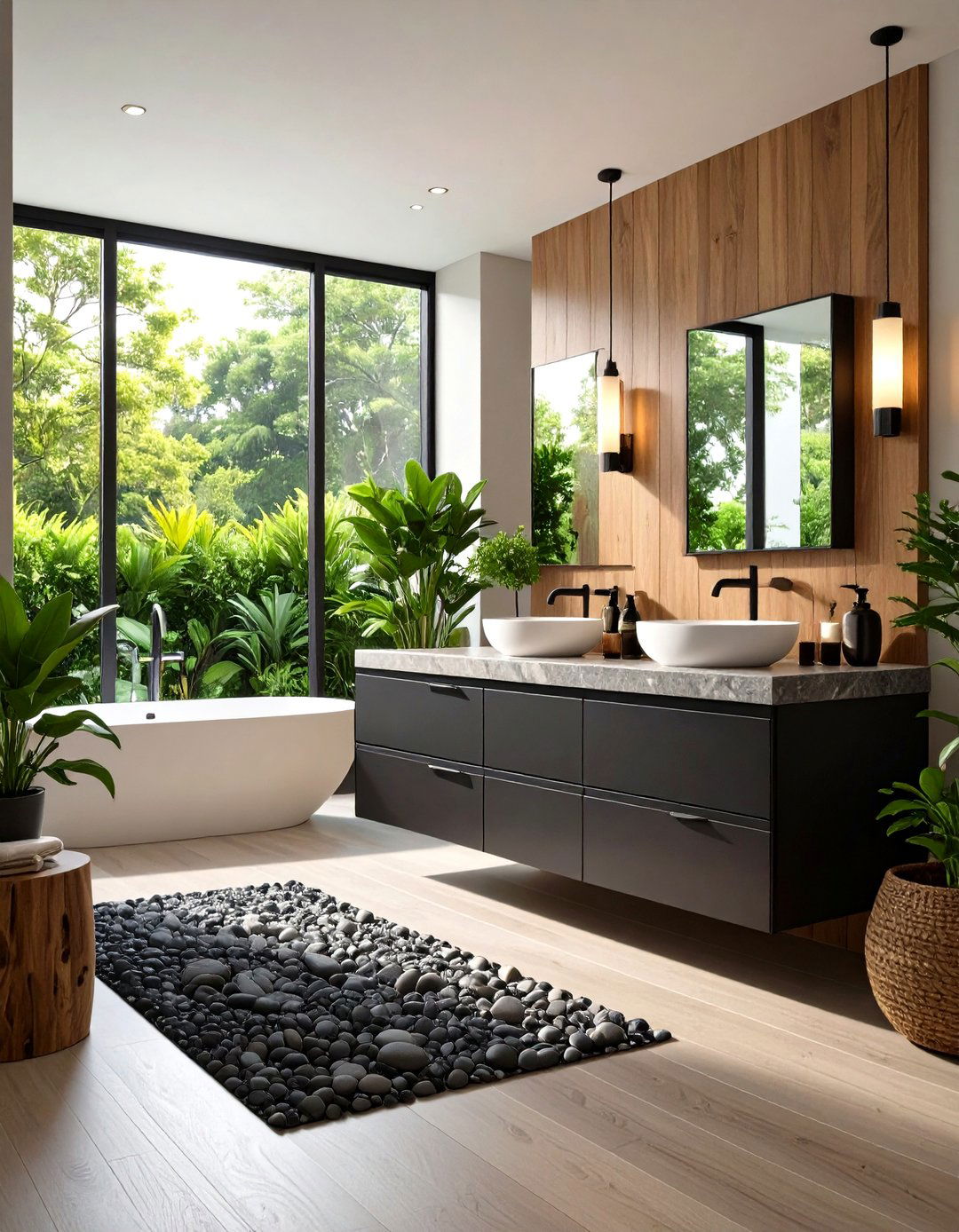 Spa Retreat Black Vanity with Natural Elements - 24 Black Vanity Bathroom Ideas