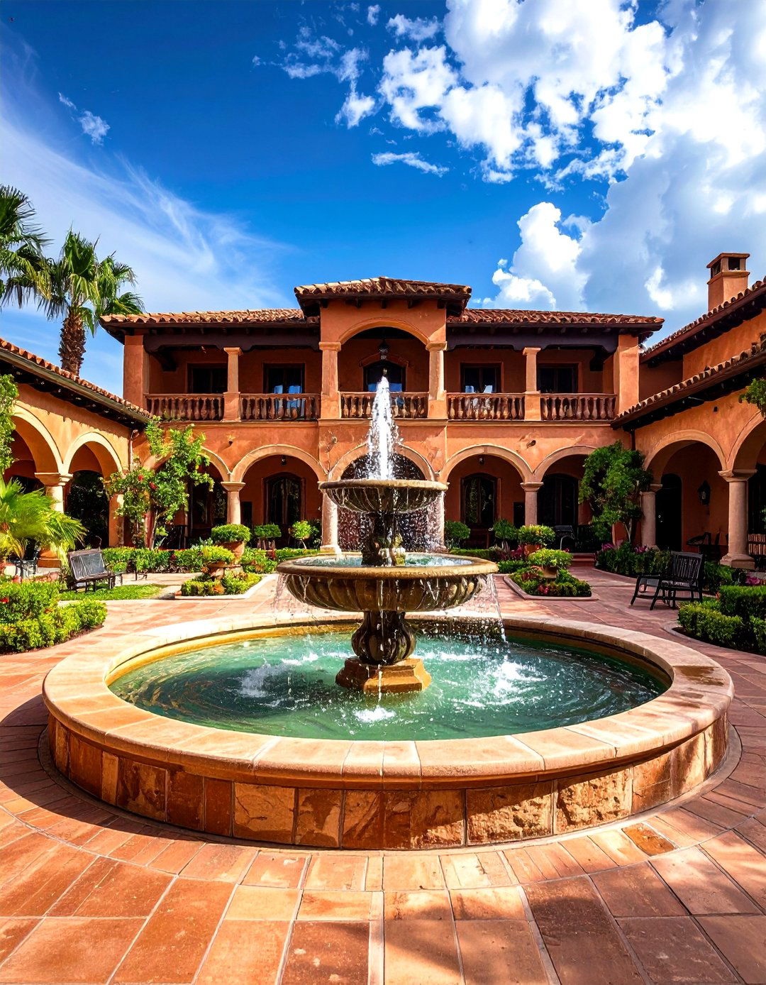 Spanish Colonial Fountain Plaza - 24 front yard spanish style landscaping ideas
