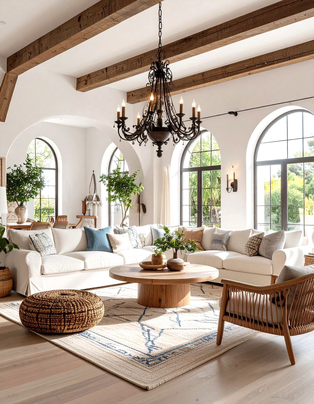 Spanish Living Room with Wrought Iron Chandelier - 24 spanish interior design ideas