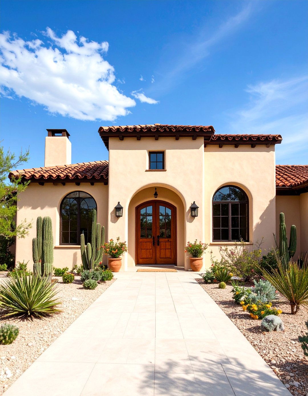 Spanish Revival Brown Tile with Cream Adobe Walls - 24 Cream and Brown House Exterior Ideas