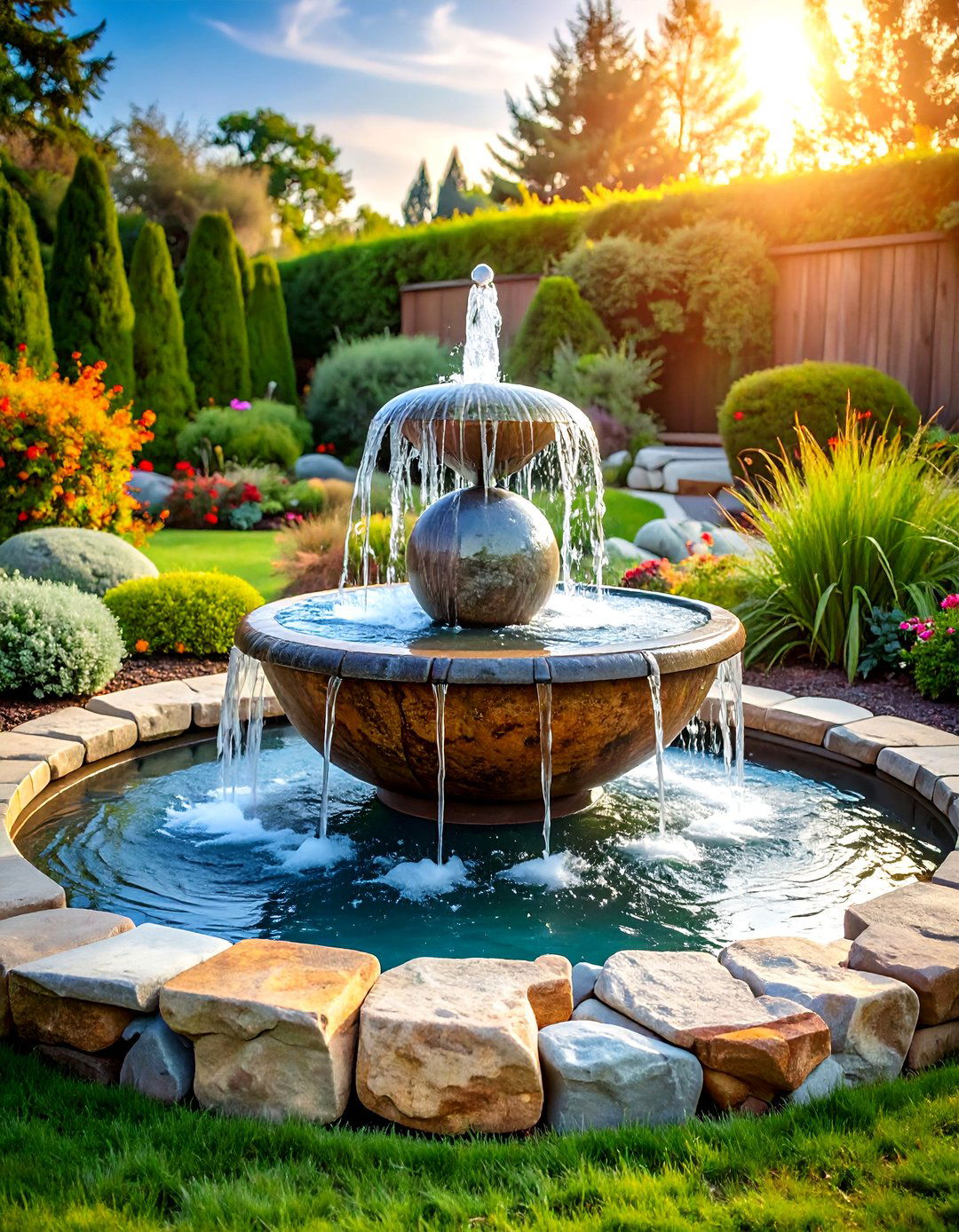 Sphere Garden Fountain - 24 Backyard Fountain Ideas