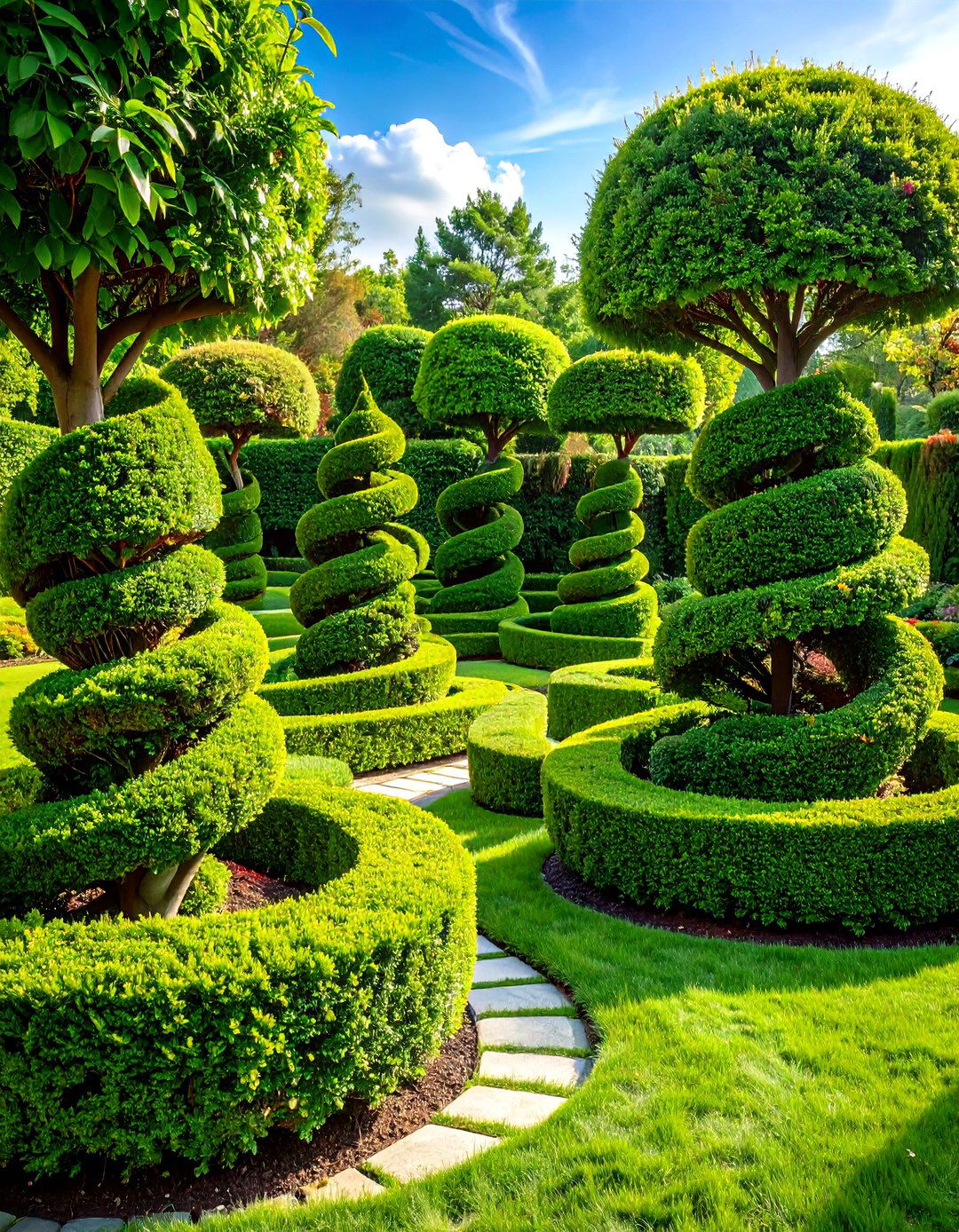 Spiral Topiary Feature Design - 24 Front Yard Boxwood Shrubs