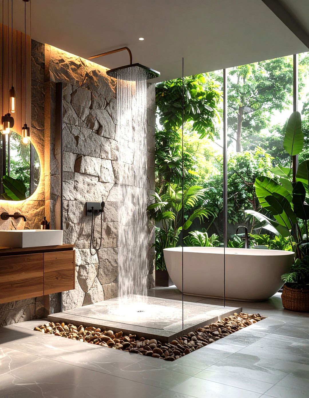 Split Face Stone Textural Drama - 24 Stone Shower Design Ideas