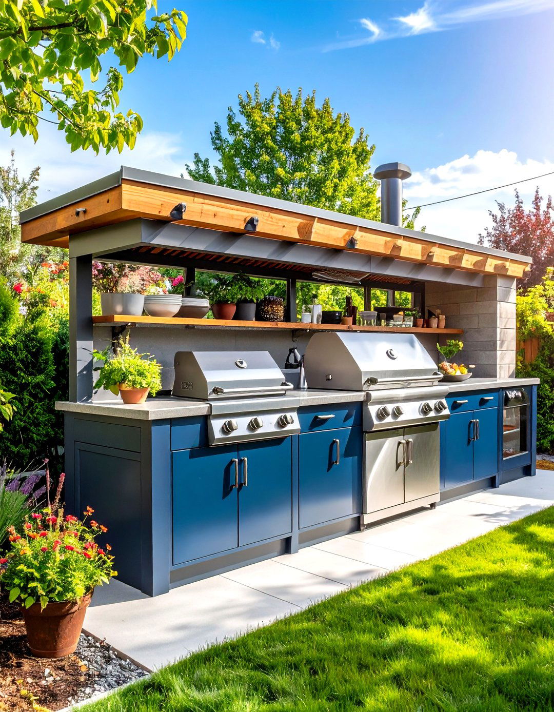 Split Level Grill and Smoker Station - 24 Grill Station Ideas