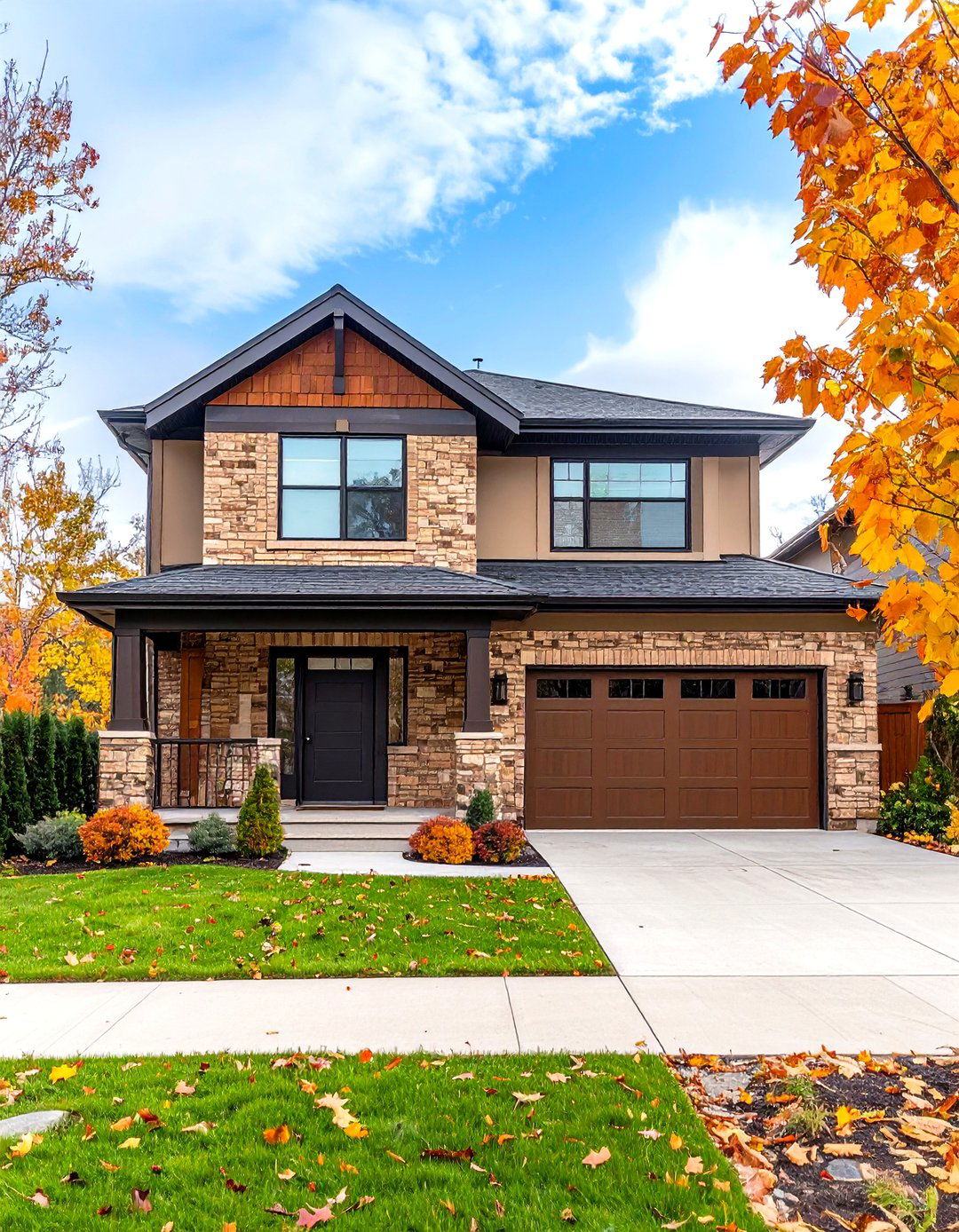 Split Level Tan Brick Black Accents - 24 Tan House With Black Trim Design Ideas