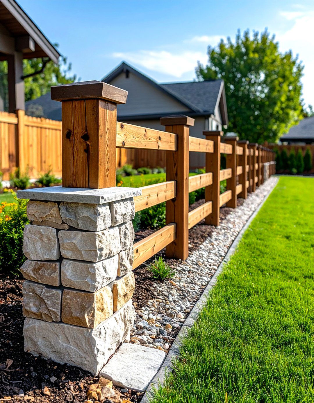 Split Rail Corner Fence With Natural Stone Posts - 24 Corner Fence Ideas