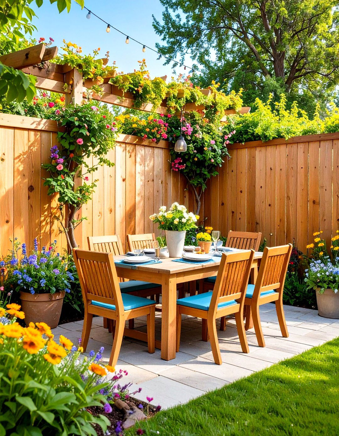 Split Rail Fence Dining Enclosure - 24 Rustic Patio Ideas