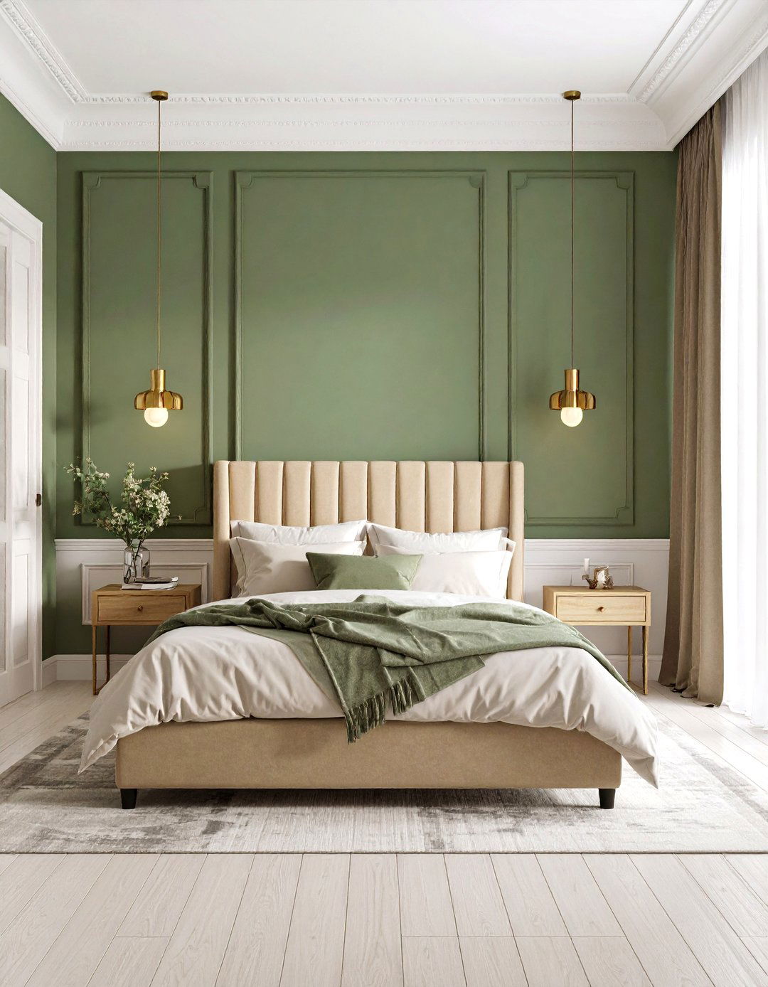 Split Wall Olive Green Design - 24 Olive Green Bedroom Ideas