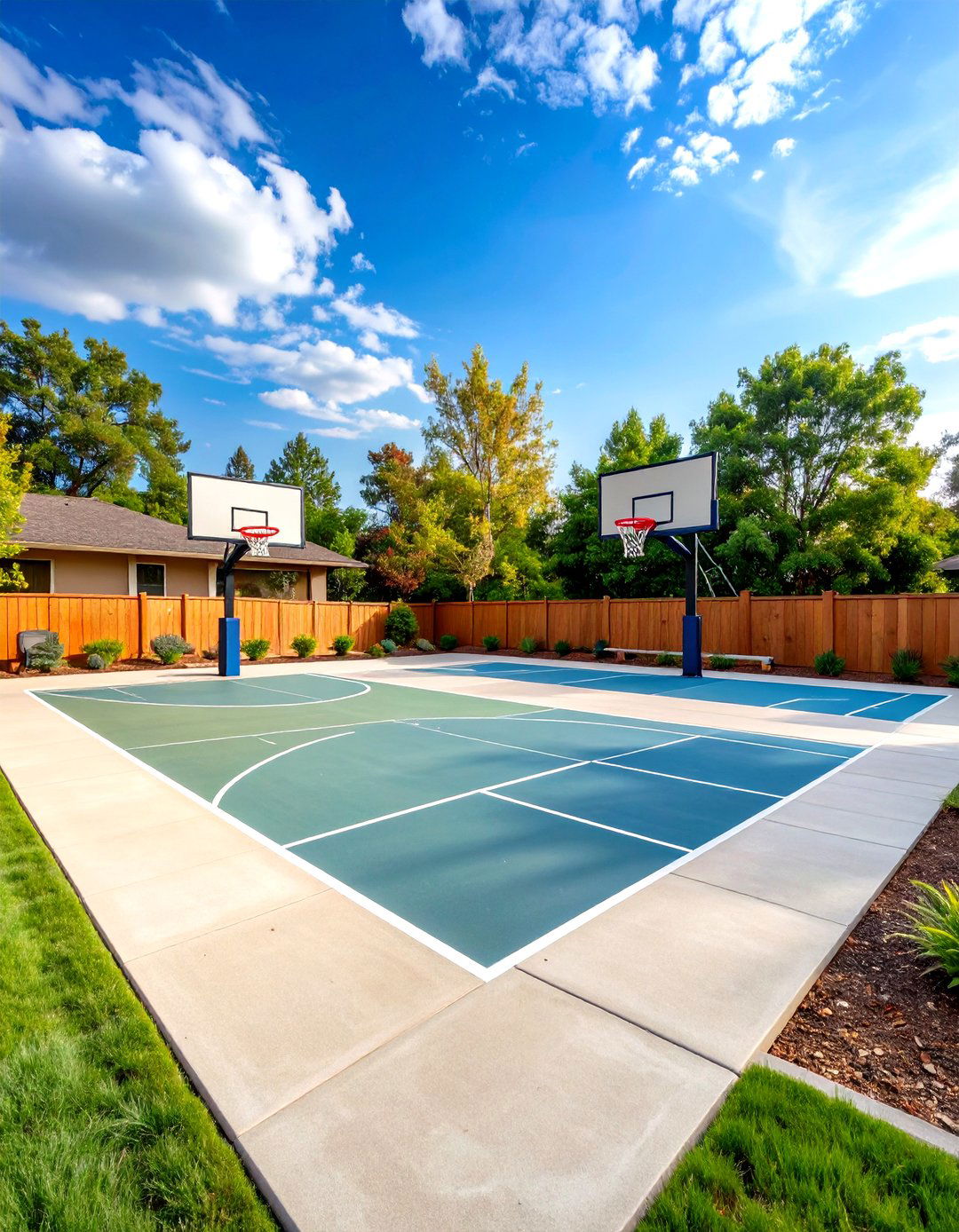 Sports Court Integration Concrete Patio - 24 Raised Concrete Patio Ideas