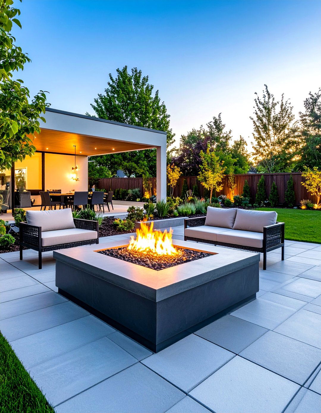 Square Modern Minimalist Fire Pit Design - 24 Concrete Paver Patio Fire Pit Ideas