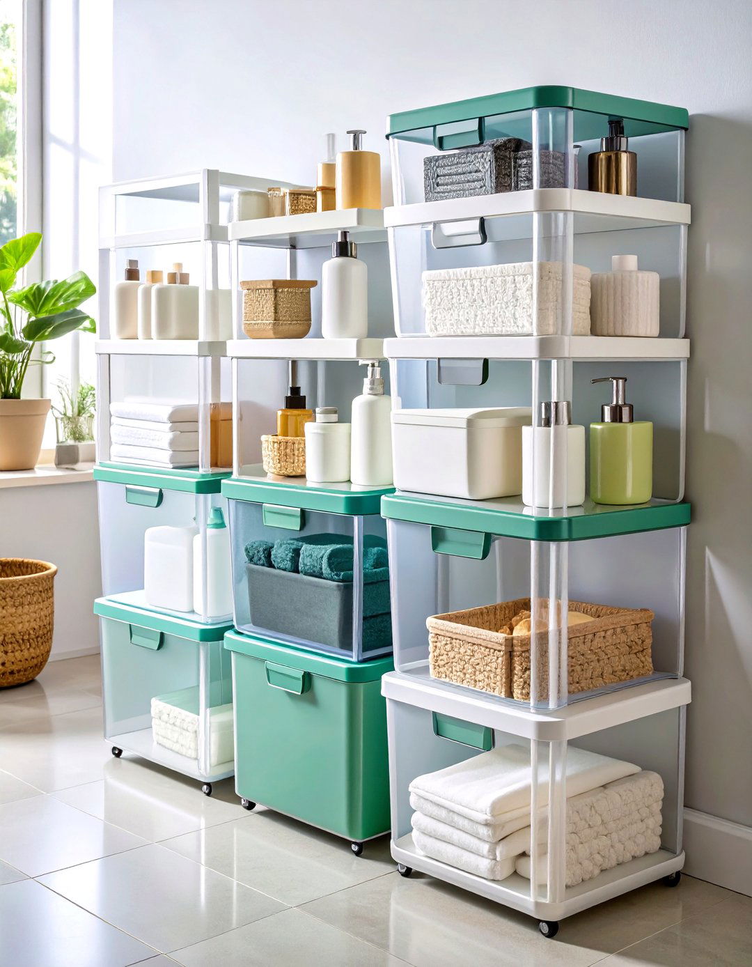 Stackable Bin Organization - 24 Bathroom Counter Organization Ideas