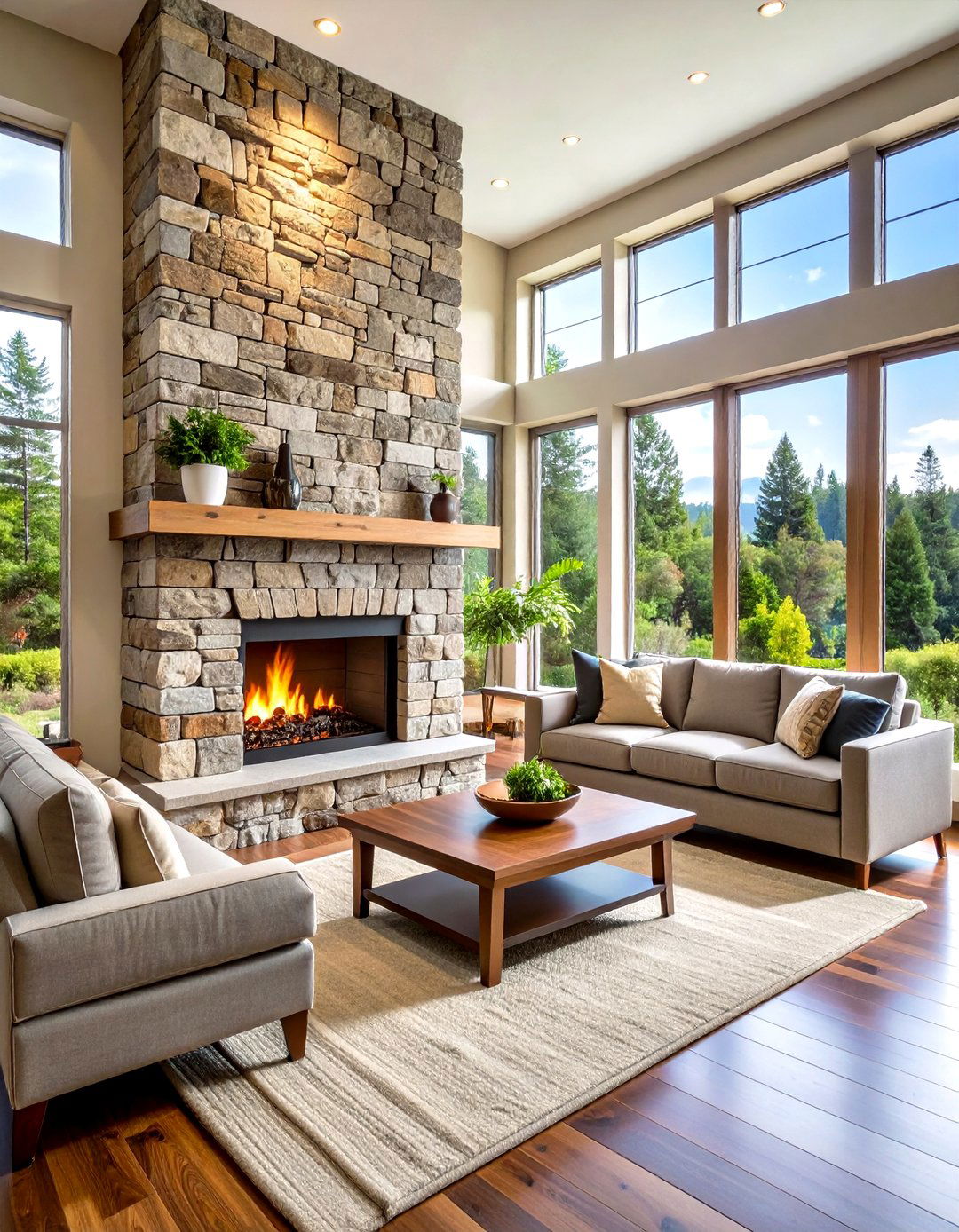 Stacked Stone Corner Fireplace - 24 Rustic Fireplaces