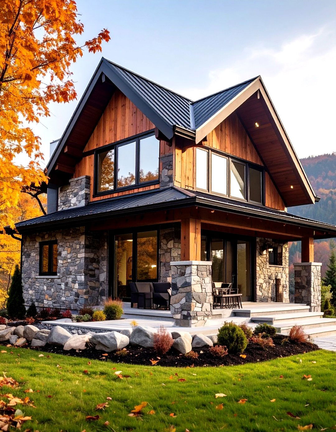 Stacked Stone Modern Rustic - 24 Stone Exterior Home Ideas