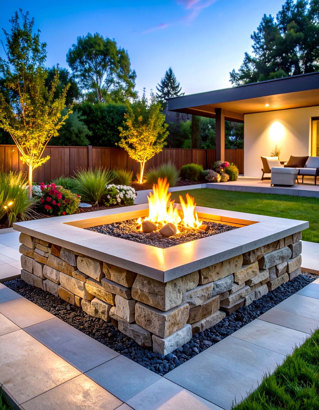 Stacked Stone Square Fire Pit - 24 Rock Fire Pit Ideas