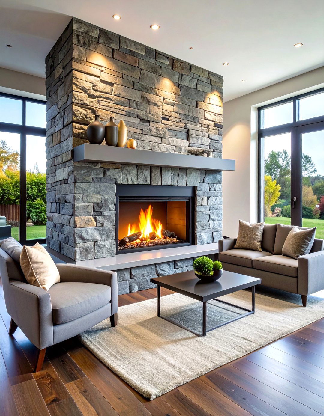 Stacked Stone Veneer Fireplace Surround - 24 Faux Fireplace Ideas