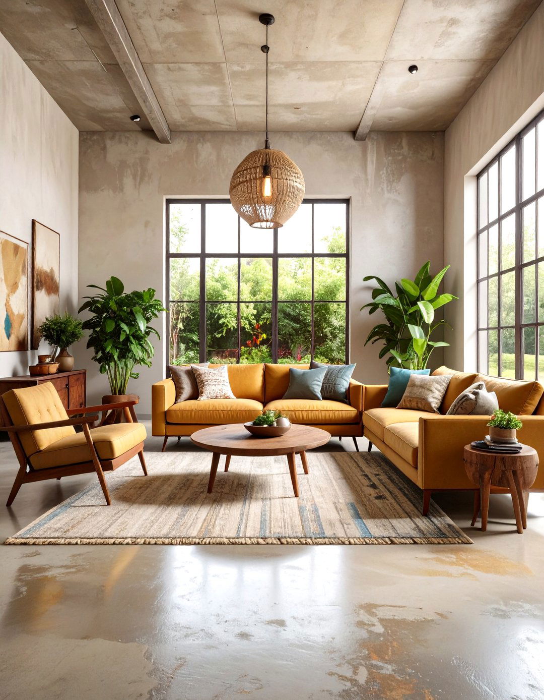 Stained Concrete Floor with Antiqued Patina Effects - 24 Concrete Floor Living Room Ideas
