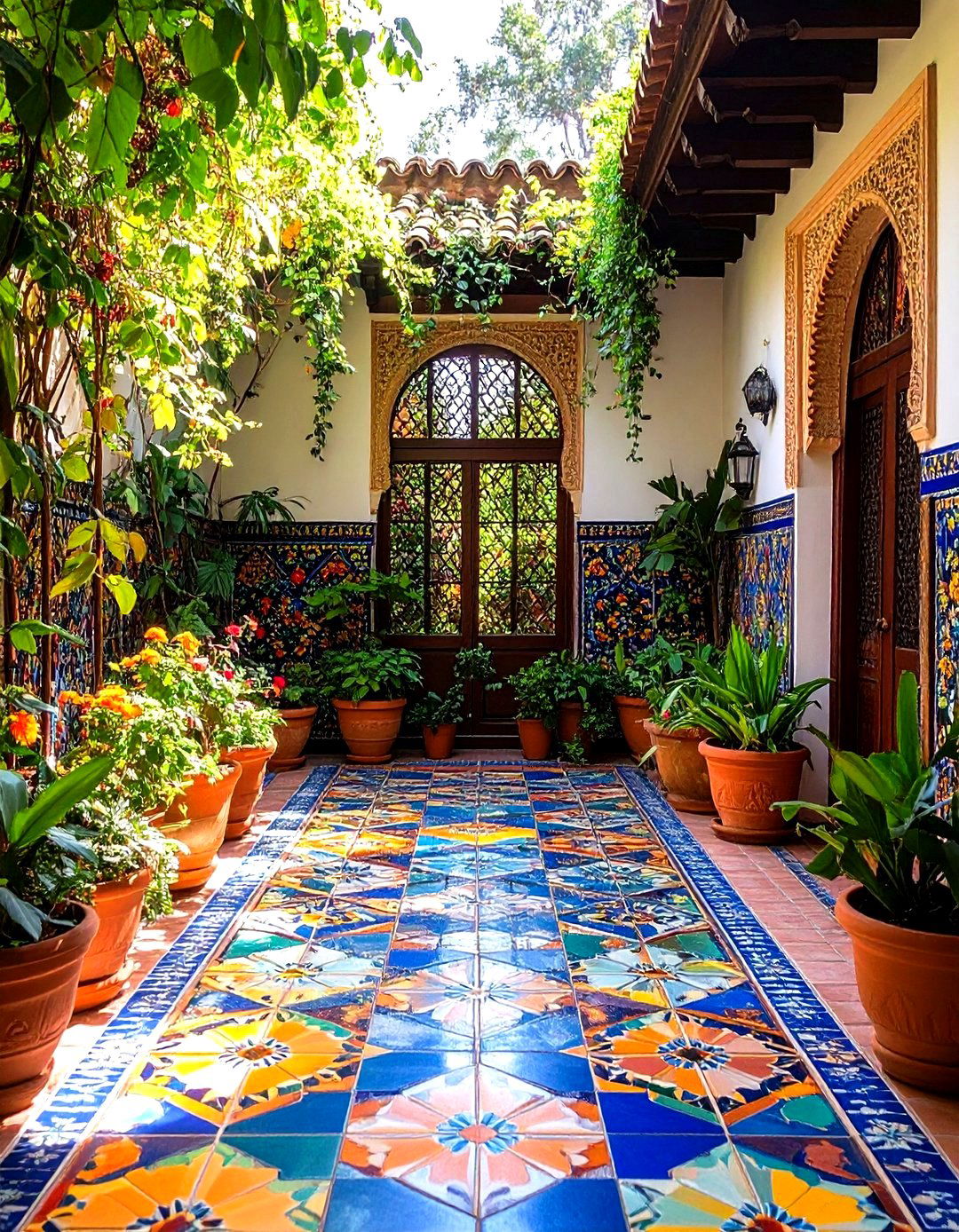Stained Glass Mosaic Accent Wall - 24 spanish style patio ideas