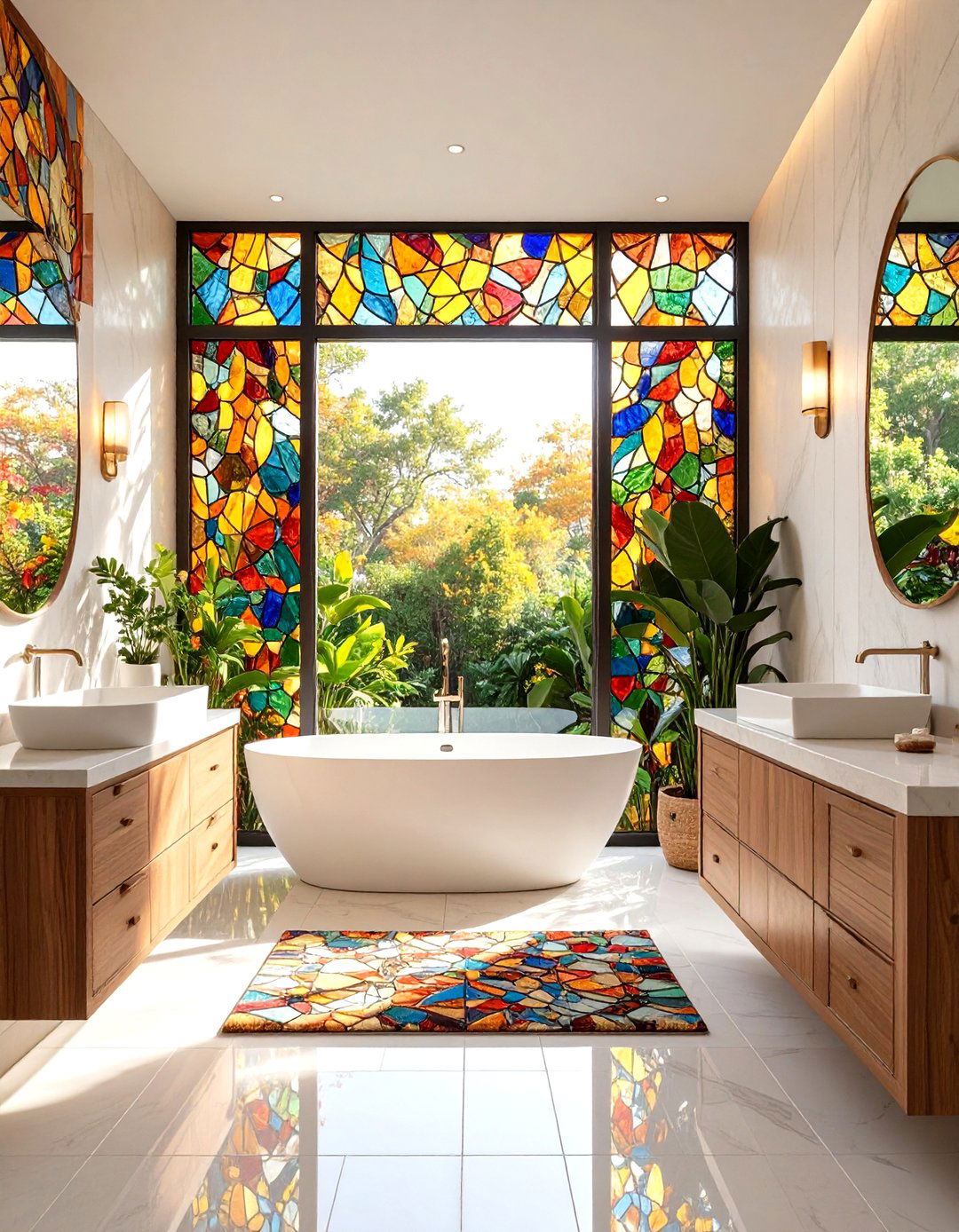 Stained Glass Privacy Film Artistry - 24 Bathroom Window Treatment Ideas