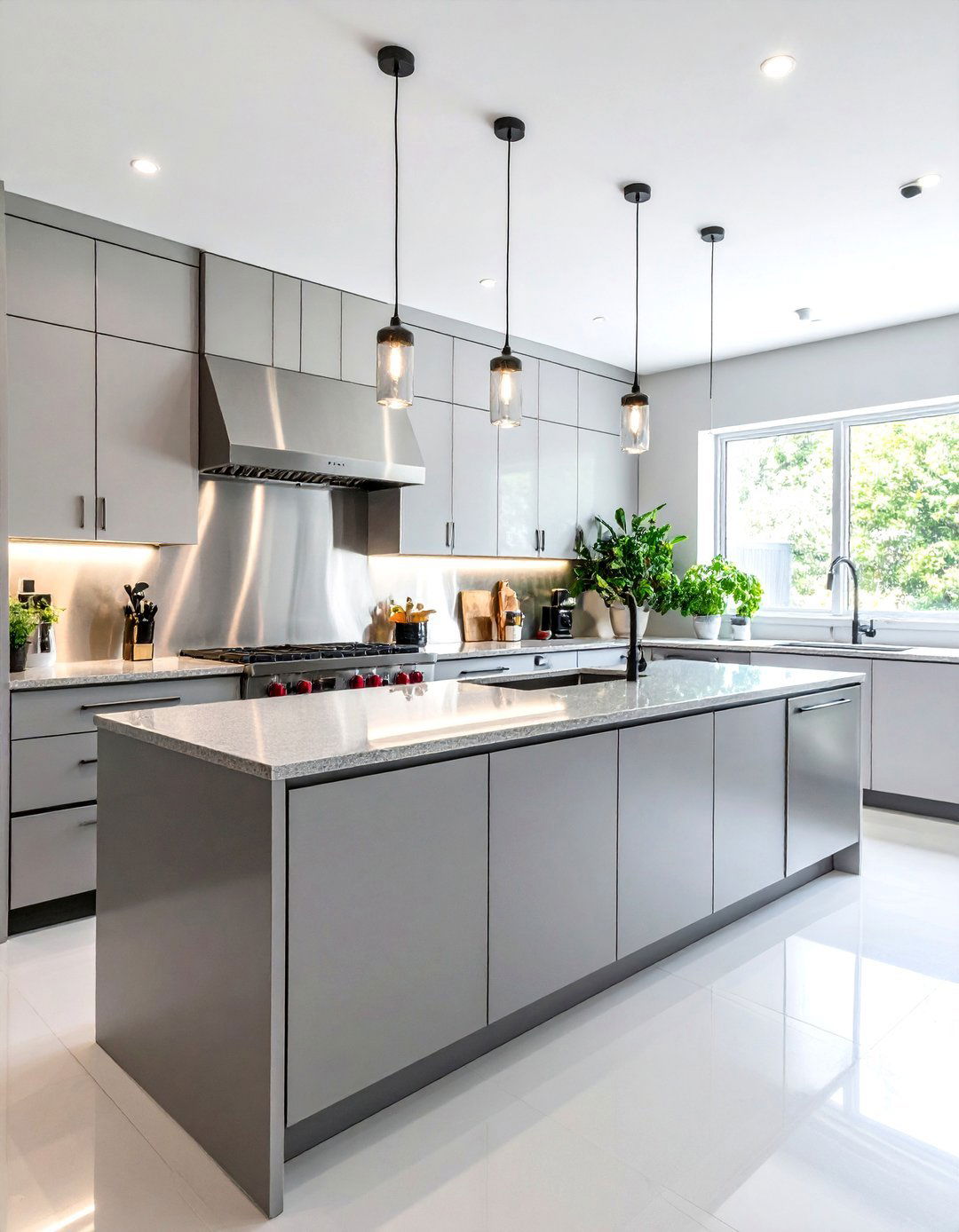 Stainless Steel Backsplash with Brushed Finish - 24 Backsplash Ideas for White Cabinets and Granite Countertops
