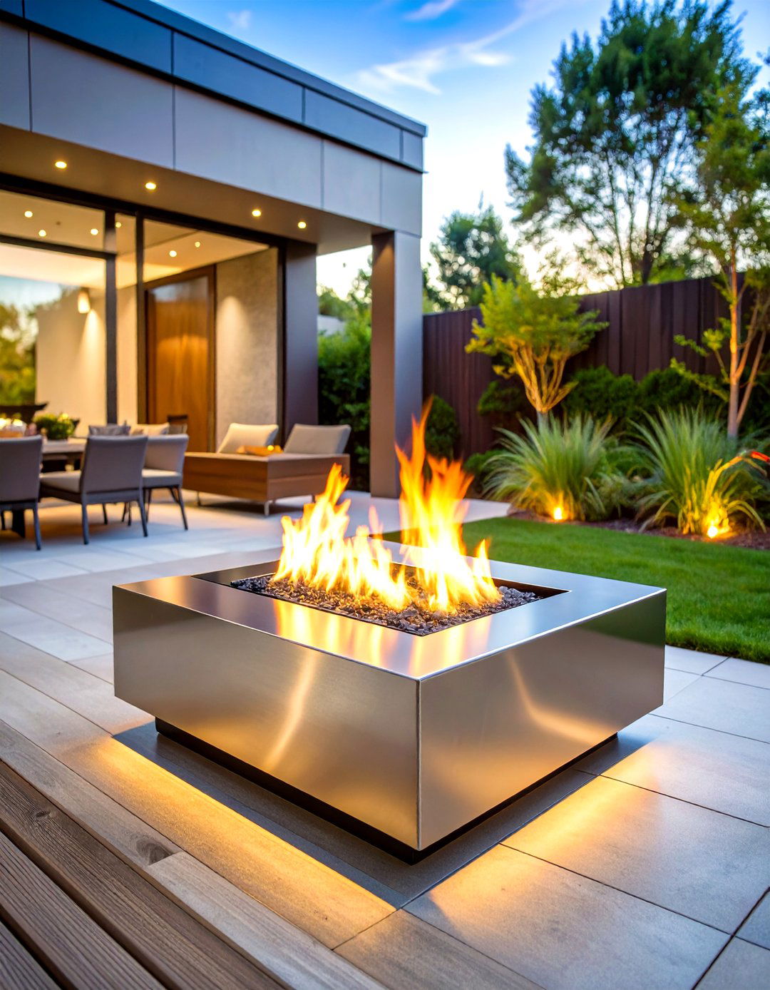 Stainless Steel Linear Fire Pit - 24 Metal Fire Pit Ideas