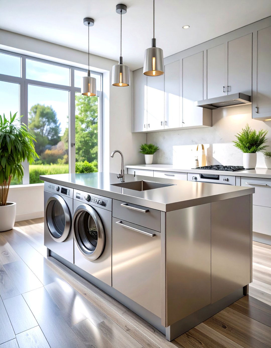 Stainless Steel Professional Countertop - 24 Laundry Room Countertop Ideas