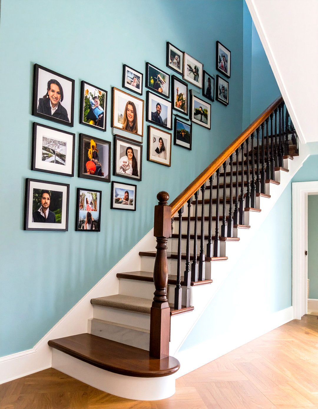 Staircase Timeline Photo Arrangements - 24 Photo Wall Ideas