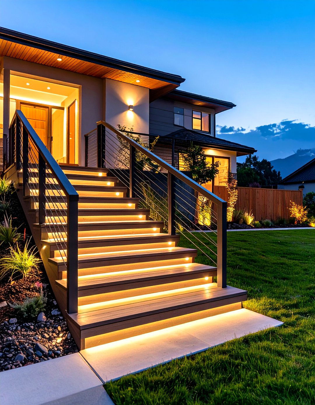 Stairway Lighting with Step and Handrail Integration - 24 Outdoor Lighting Ideas