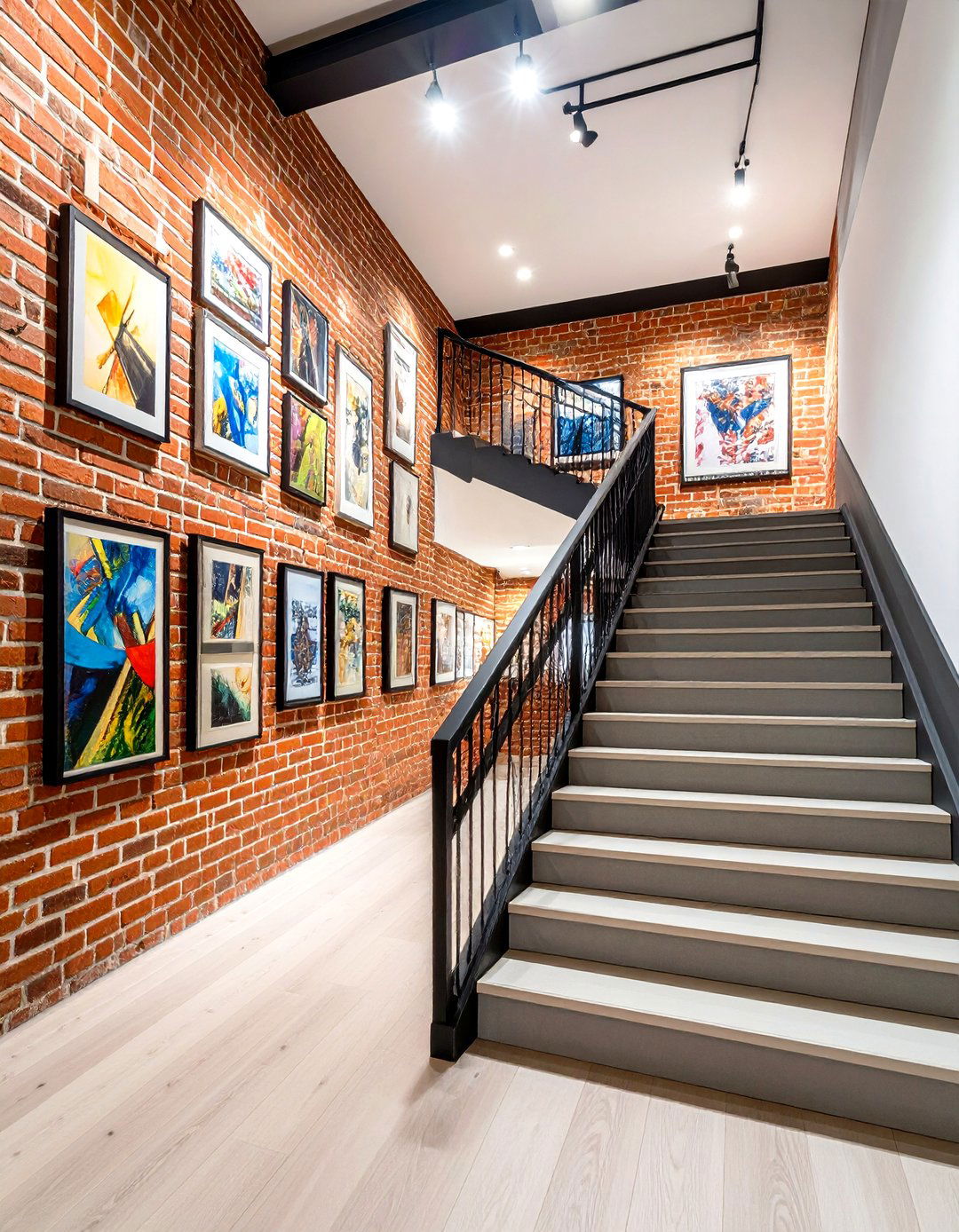 Stairwell Brick Gallery Wall - 24 Brick Accent Wall Ideas