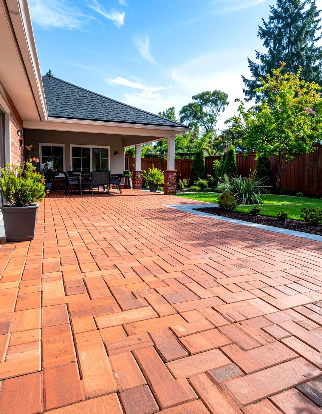 Stamped Brick Pattern Concrete Deck - 24 Concrete Deck Ideas