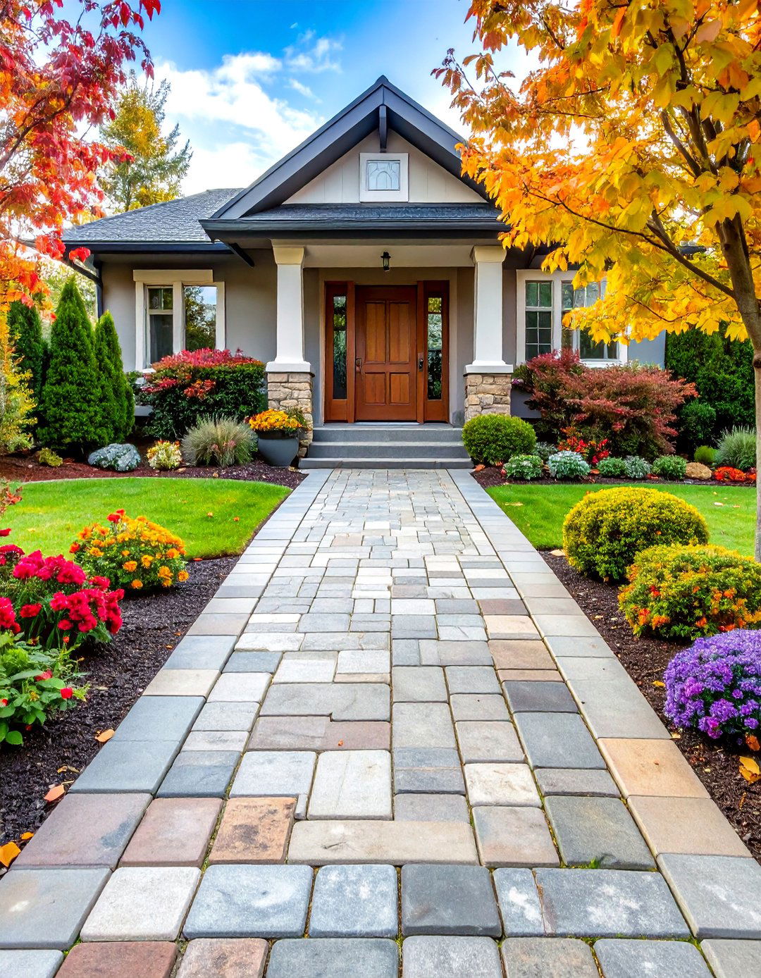 Stamped Cobblestone Walkway - 24 Concrete Paver Walkway Ideas