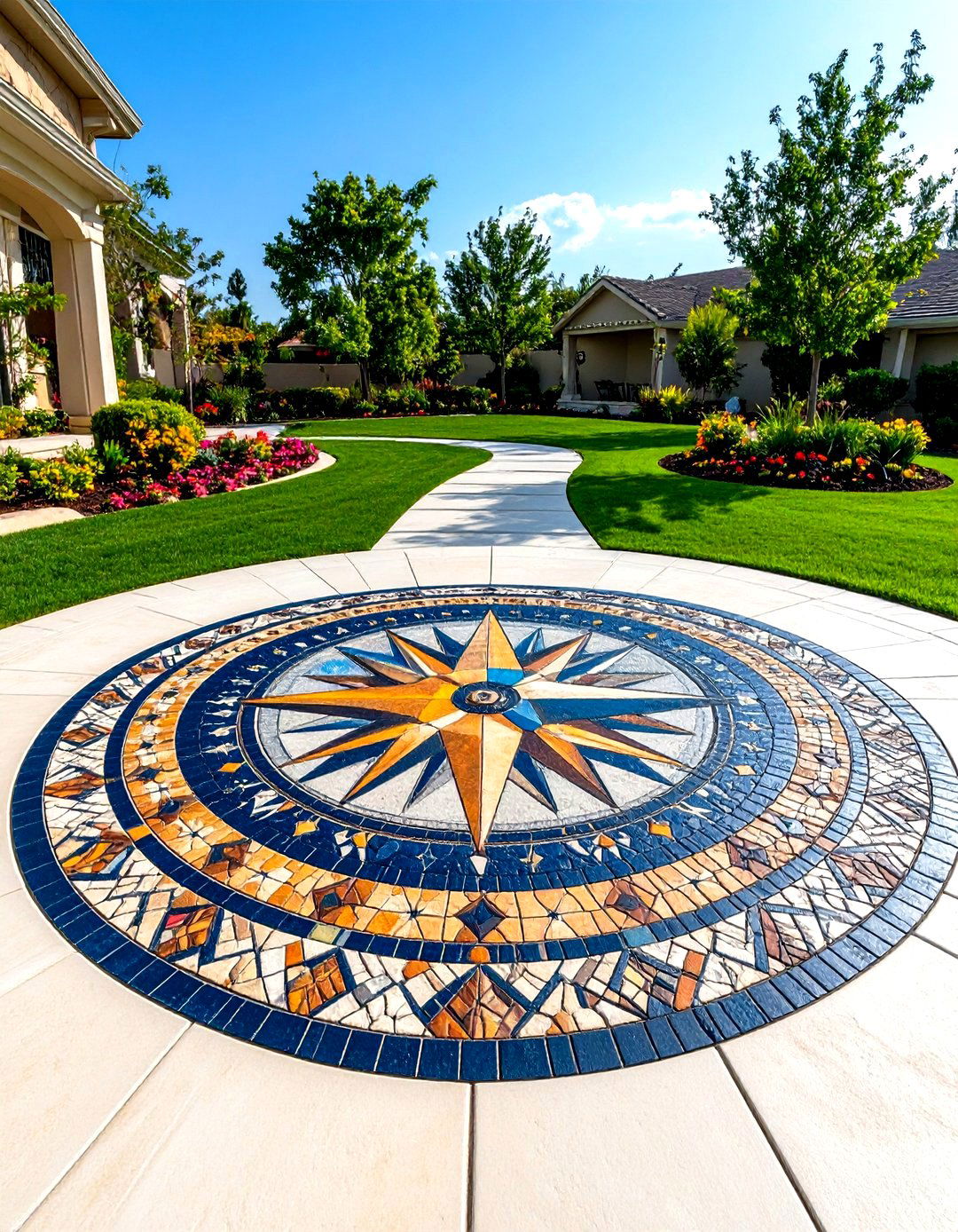 Stamped Concrete Compass Medallion Patio - 24 Concrete Patio Ideas on a Budget
