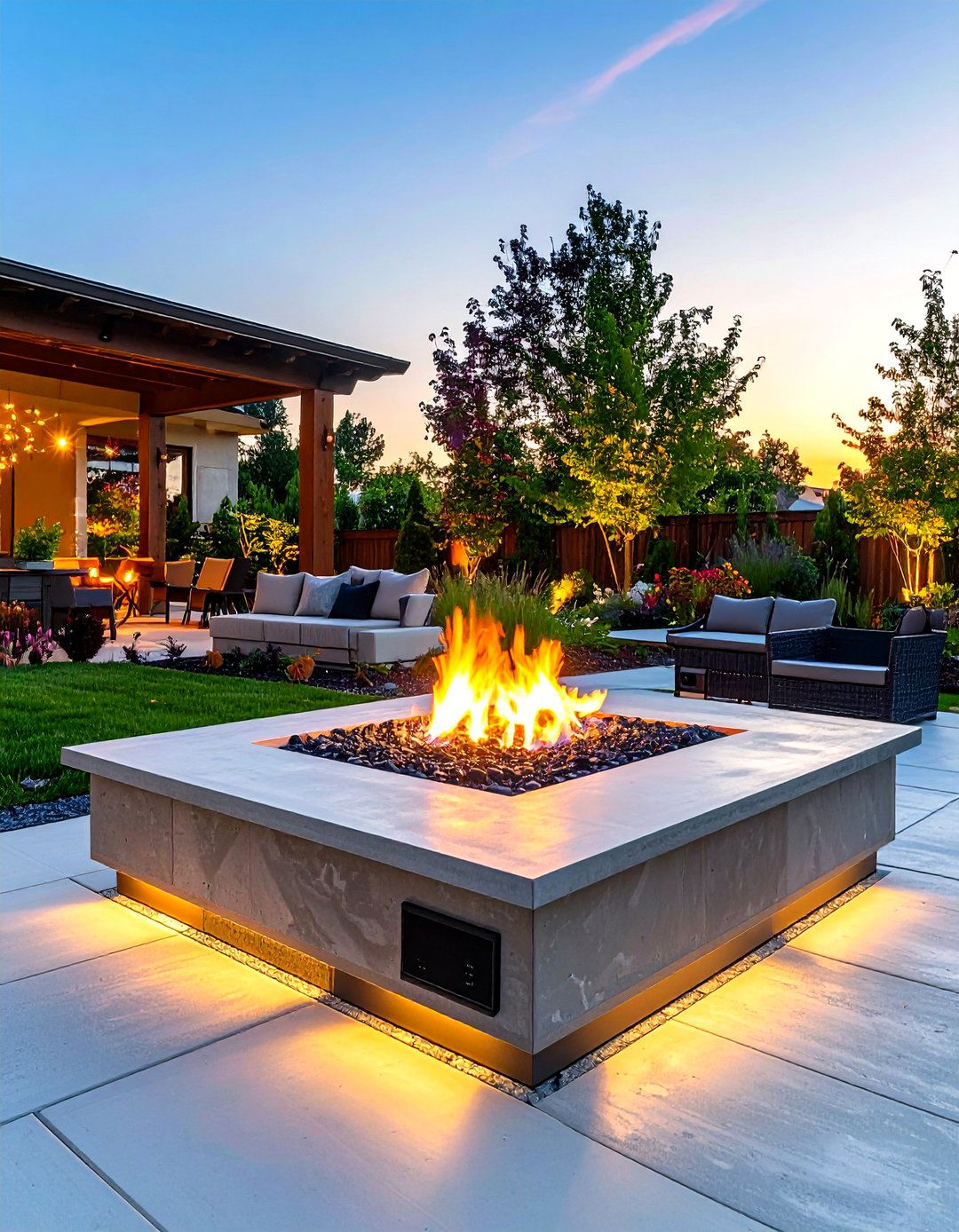 Stamped Concrete Fire Pit with Entertainment Technology - 24 stamped concrete patio with fire pit ideas