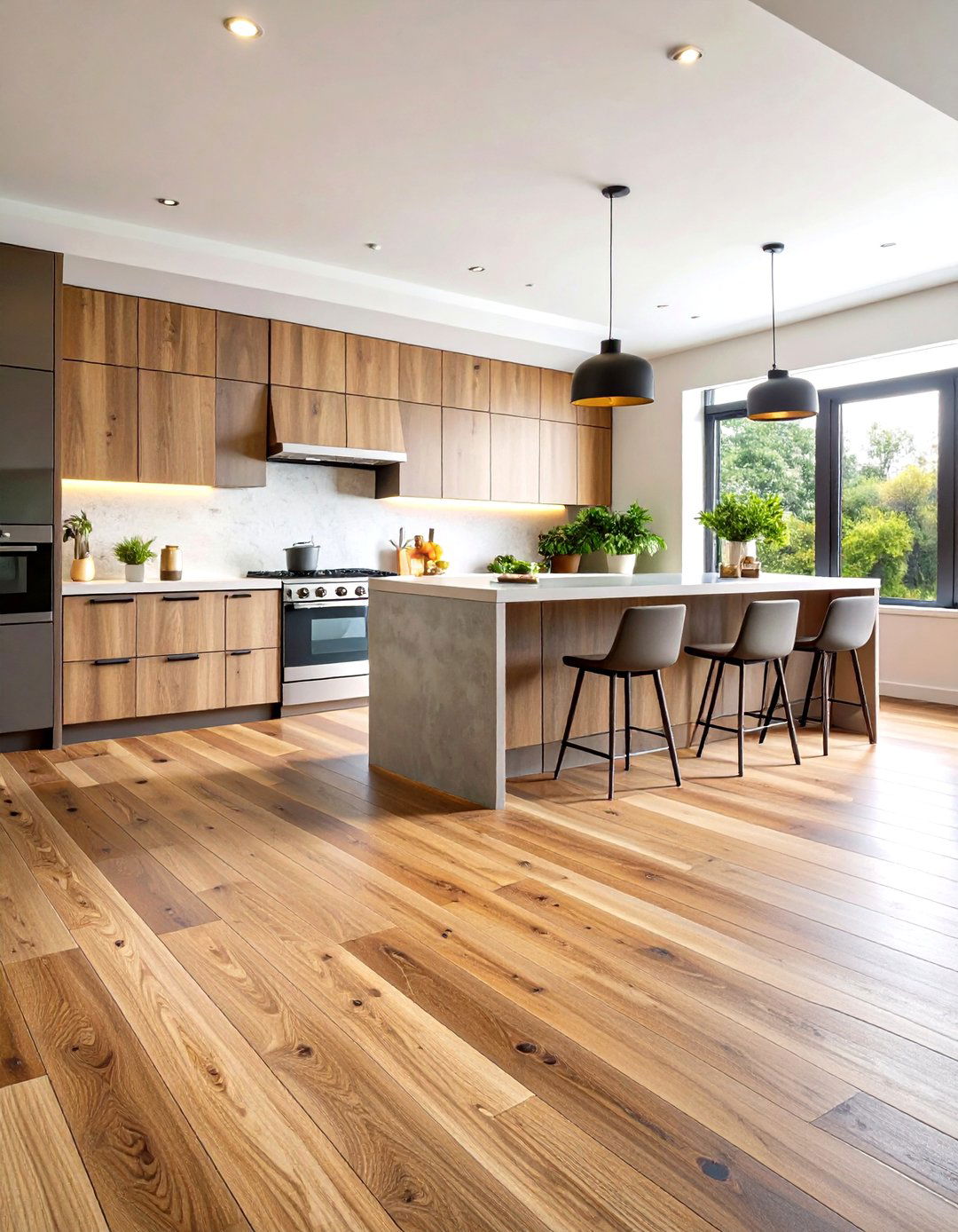 Stamped Concrete Kitchen Floors with Wood Grain Texture - 24 Concrete Floor Design Ideas
