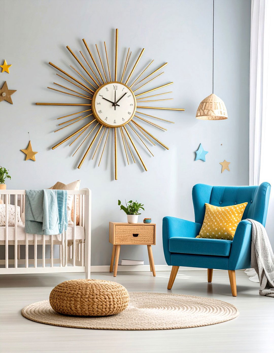 Starburst Wall Clock Focal Point - 24 Mid-century Modern Nursery Ideas