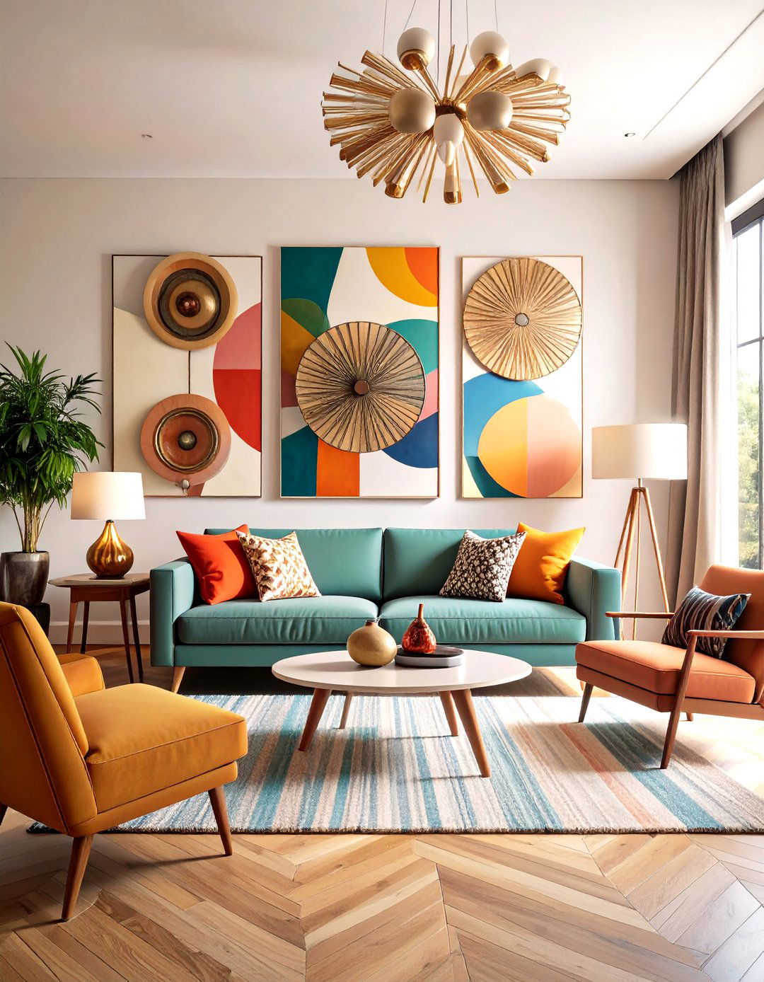 Statement Art Wall Arrangements - 24 Mid-Century Modern Living Room Ideas