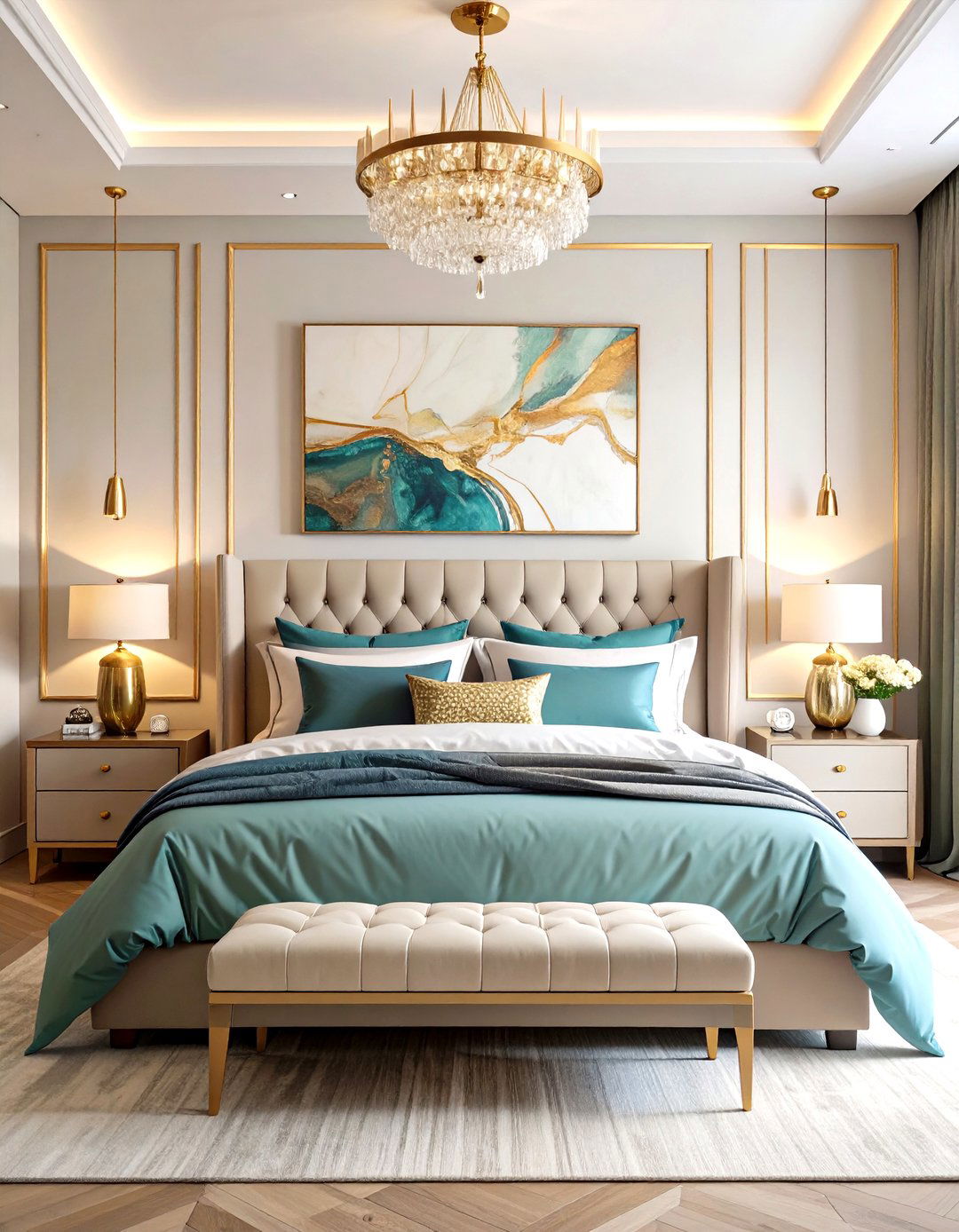 Statement Artwork Display - 24 Glam Bedroom Ideas