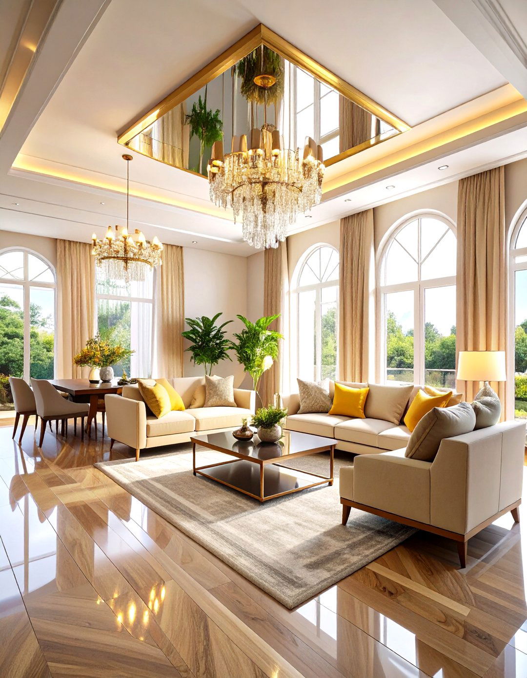 Statement Ceiling Mirrors - 24 Living Room Mirror Ideas