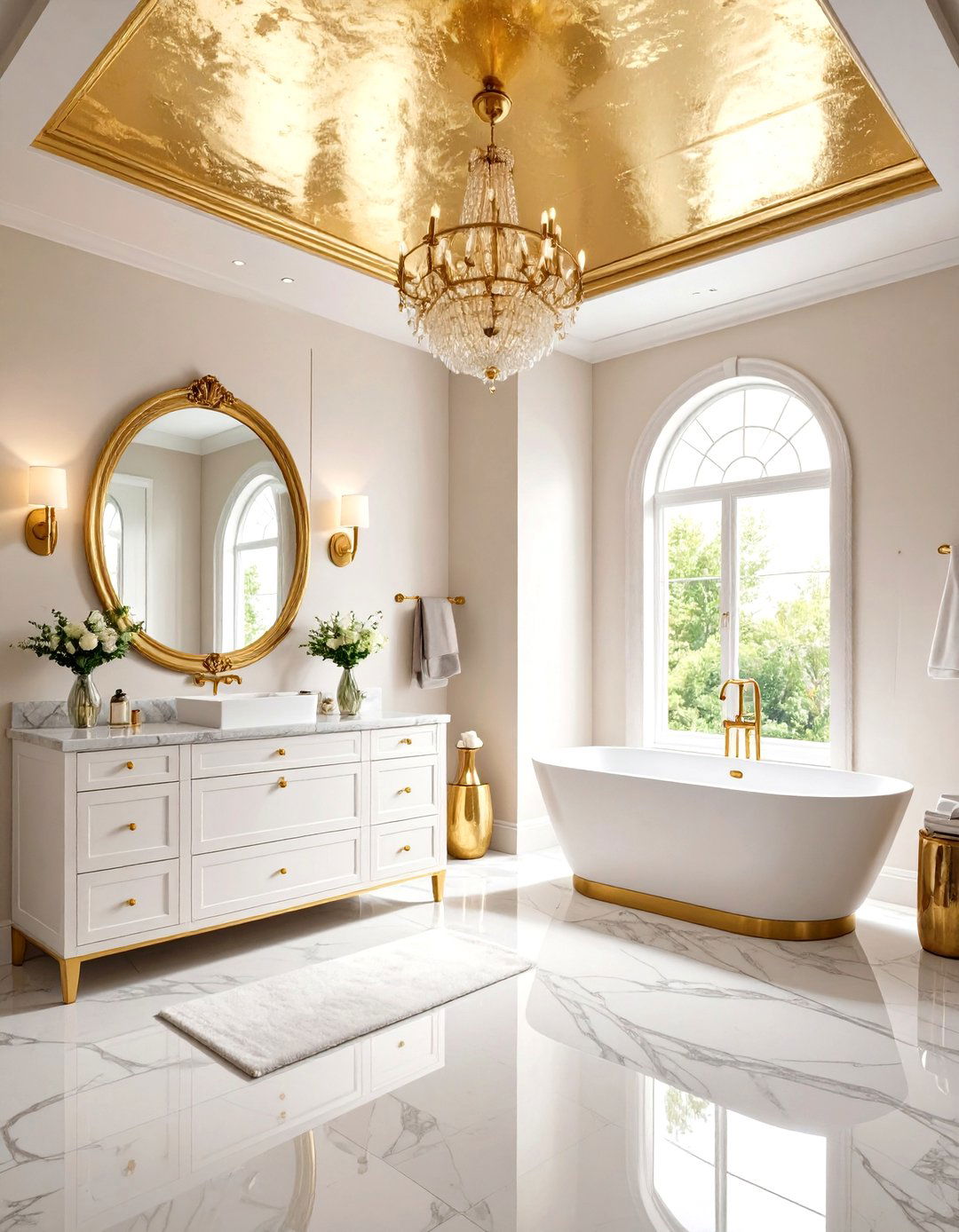 Statement Ceiling Treatment Focus - 24 black and gold powder room ideas