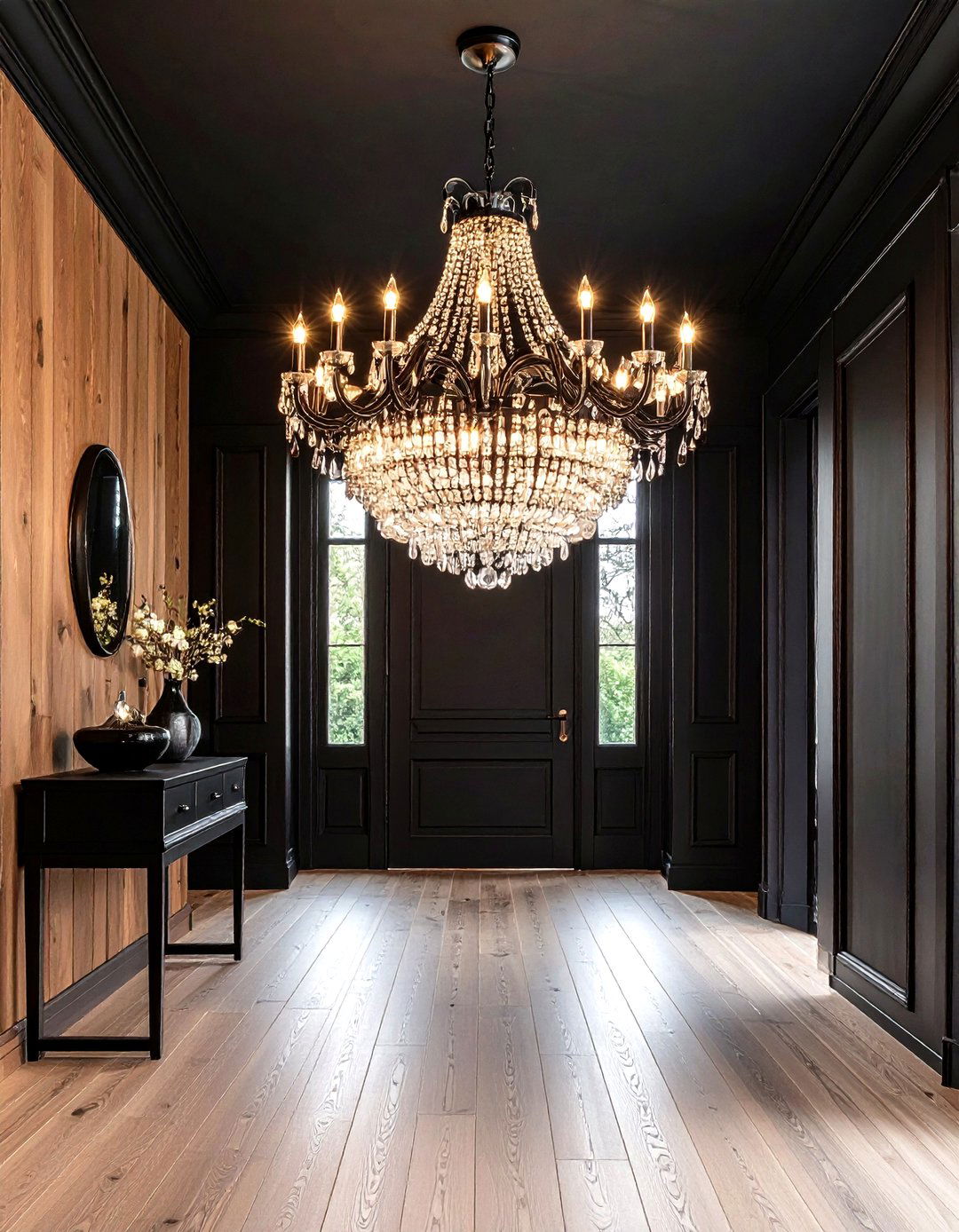 Statement Chandelier Black Ceiling Pairing - 24 Black Ceiling Design Ideas
